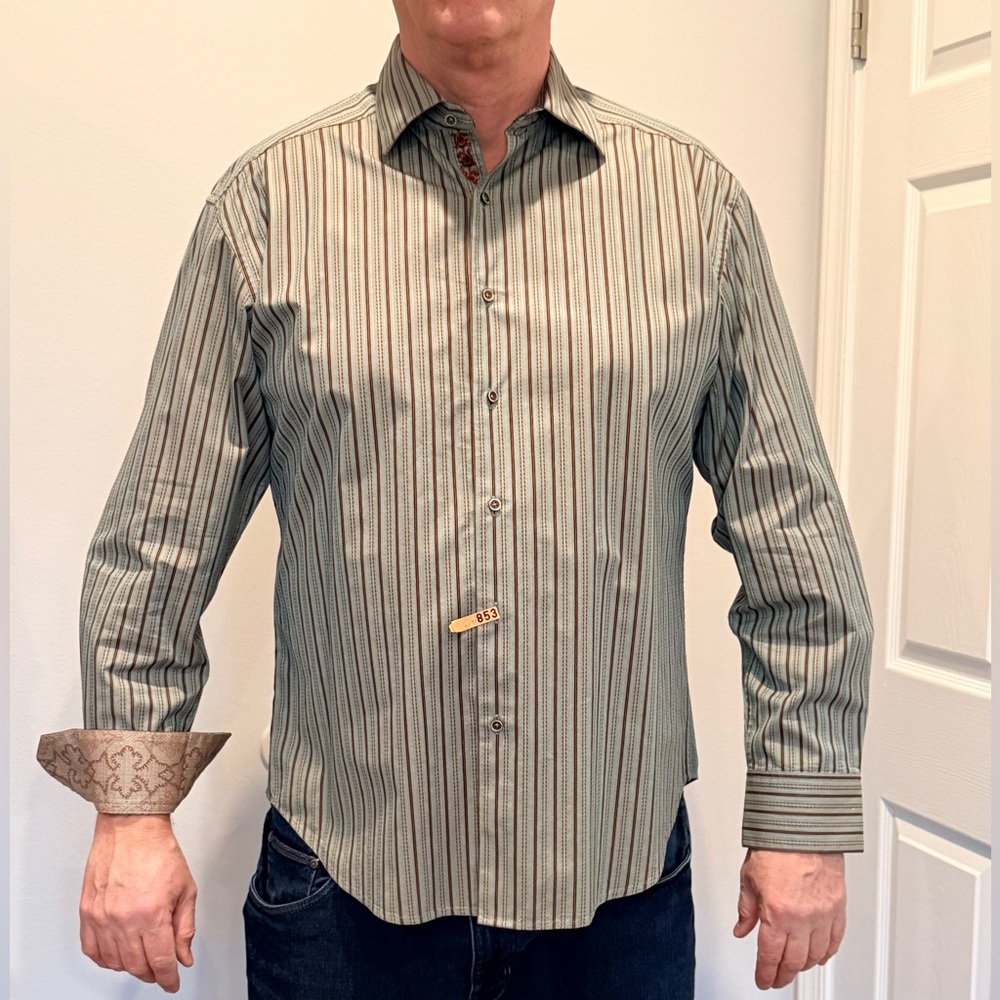 Robert Graham Striped Green Men's Shirt 2XLT